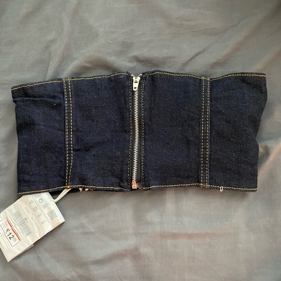 Zip Up/ Tie Front Jean Tube Top - Picture 4 of 6